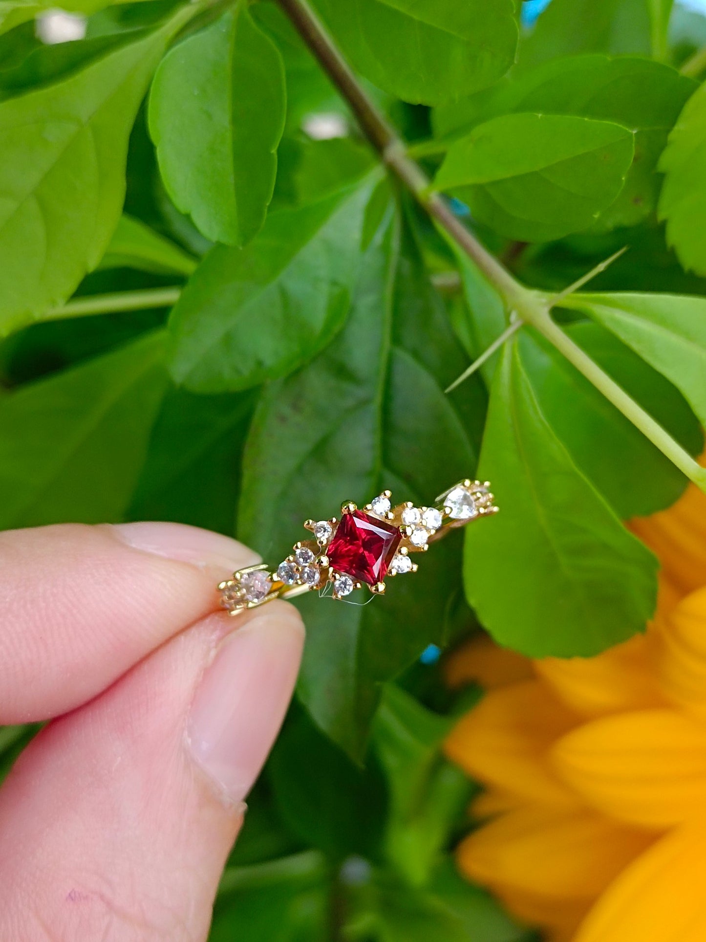 Princess-Cut Red Garnet Ring - Unique Jewelry Piece