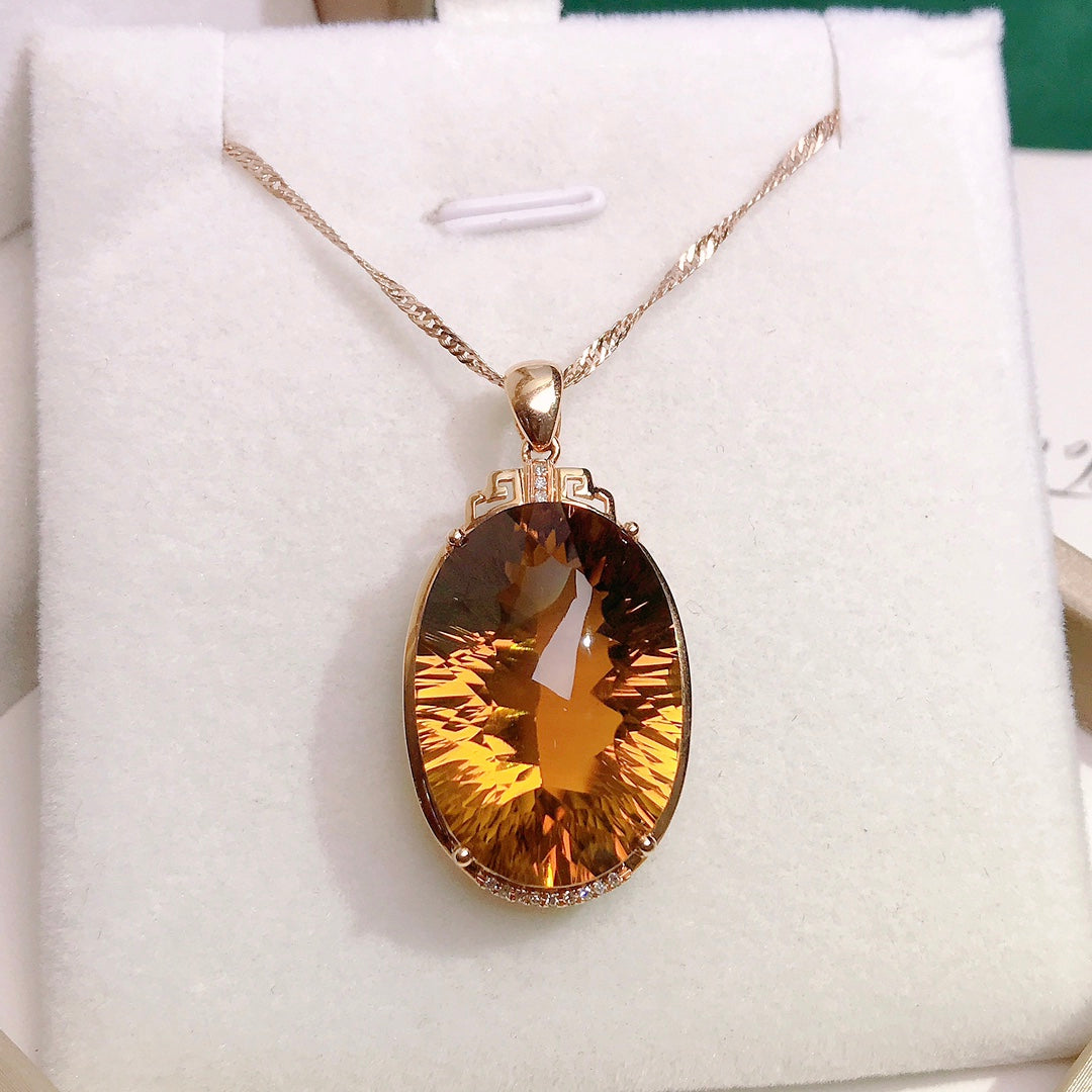 Elegant 18K Gold Embedded Natural Citrine Pendant - A Must-Have Jewelry