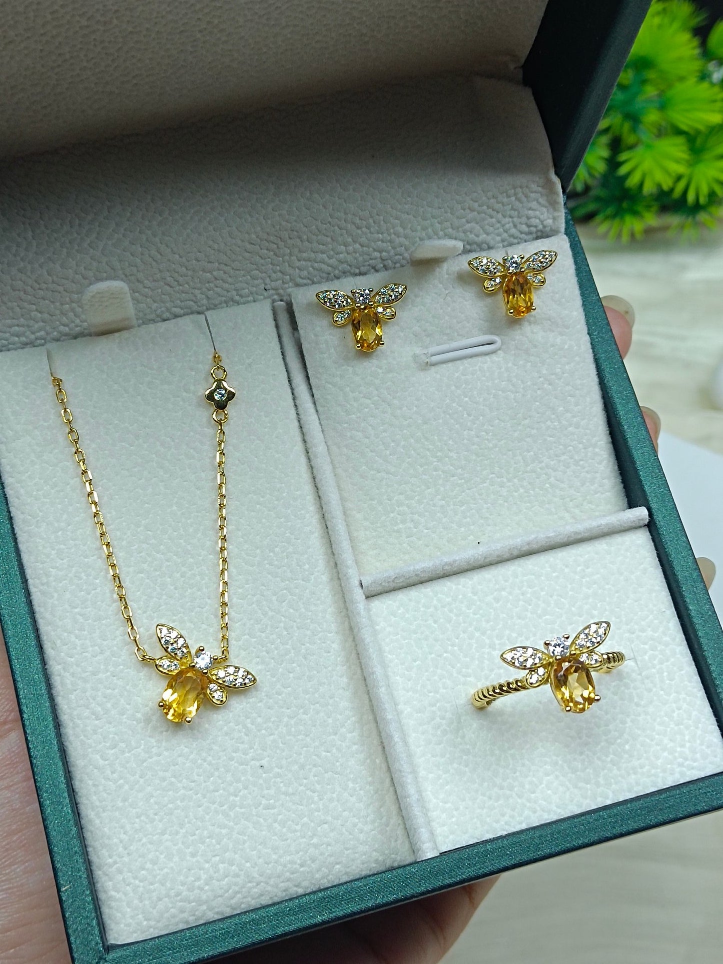 S925 Silver Exquisite Yellow Crystal Bee Set Jewelry