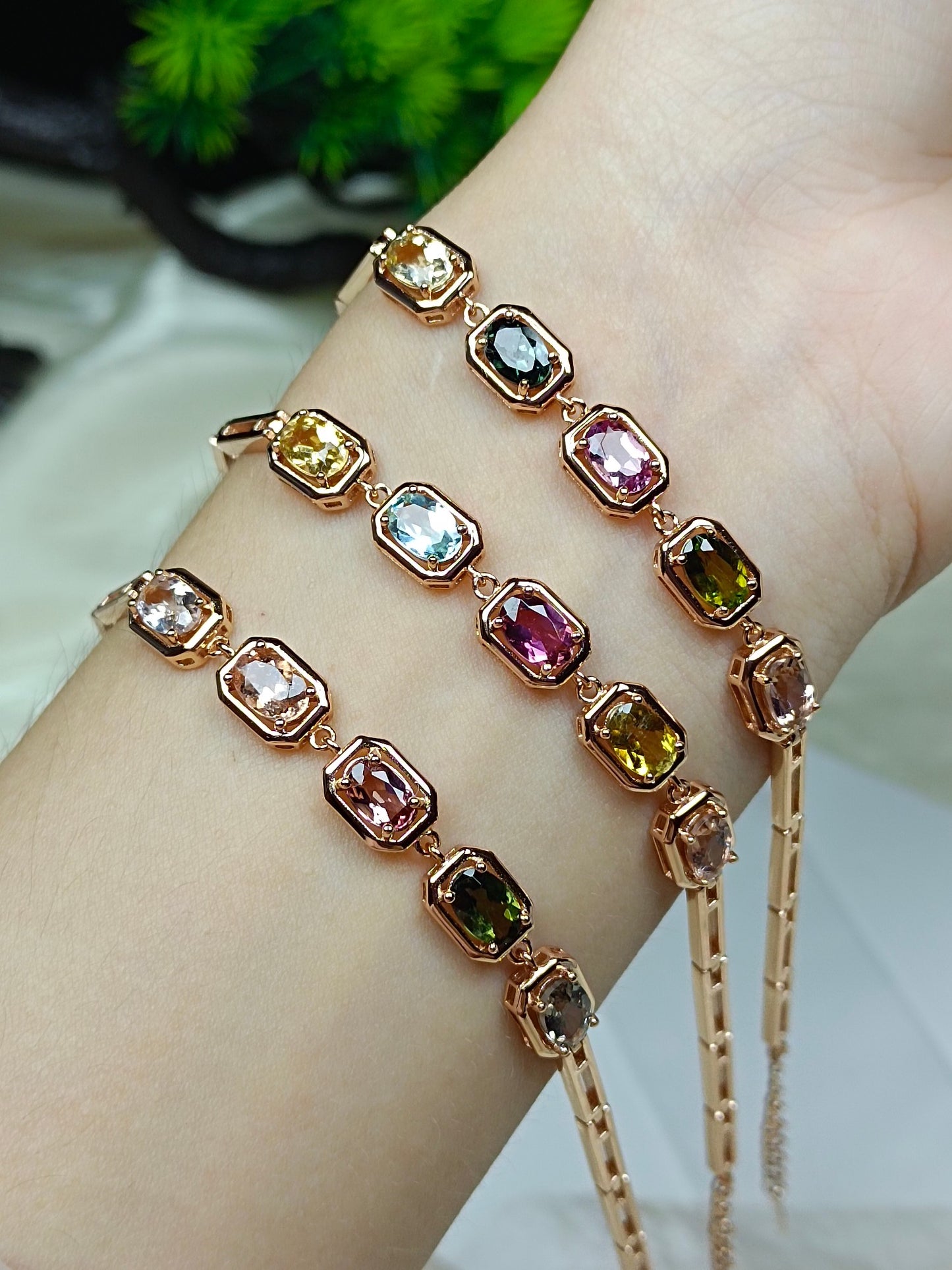 S925 Sterling Silver & 18K Gold Crafted Candy-Colored Gemstone Bracelet