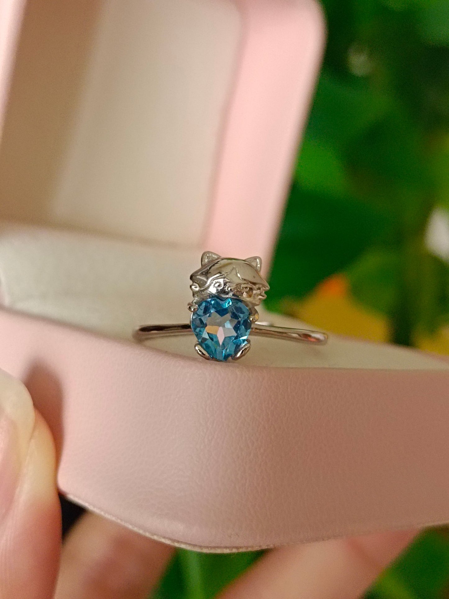 Natural Topaz Bear Heart Ring - Unique Jewelry for Romantics