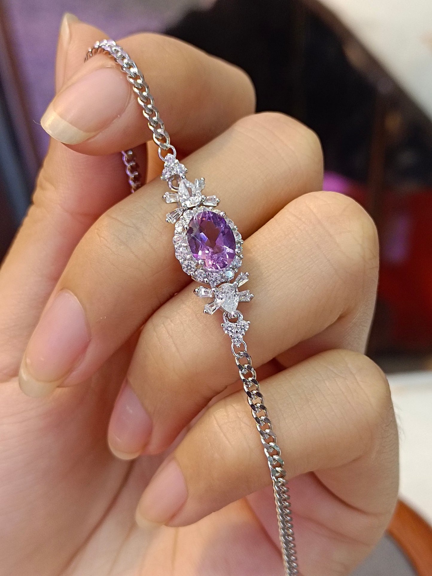 Gelang Barang Kemas Amethyst Terbenam Perak S925 yang Mewah