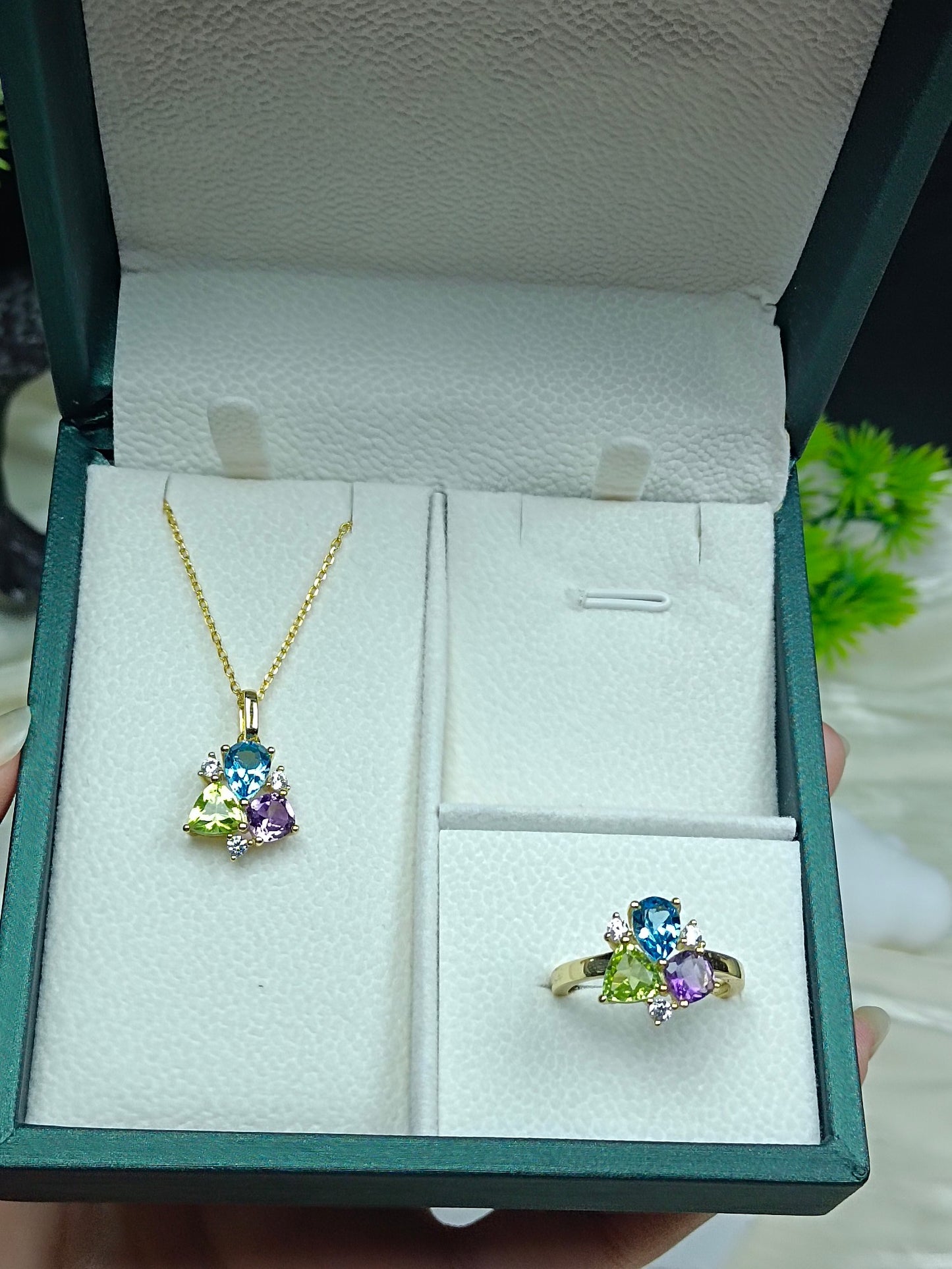 S925 Silver Fine Craftsmanship Embedded Crystal Multi-Gem Jewelry Set