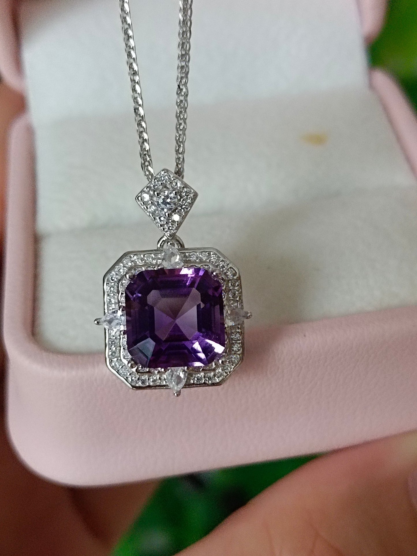 Loket Persegi Amethyst Ungu Asli - Barang Kemas Cantik