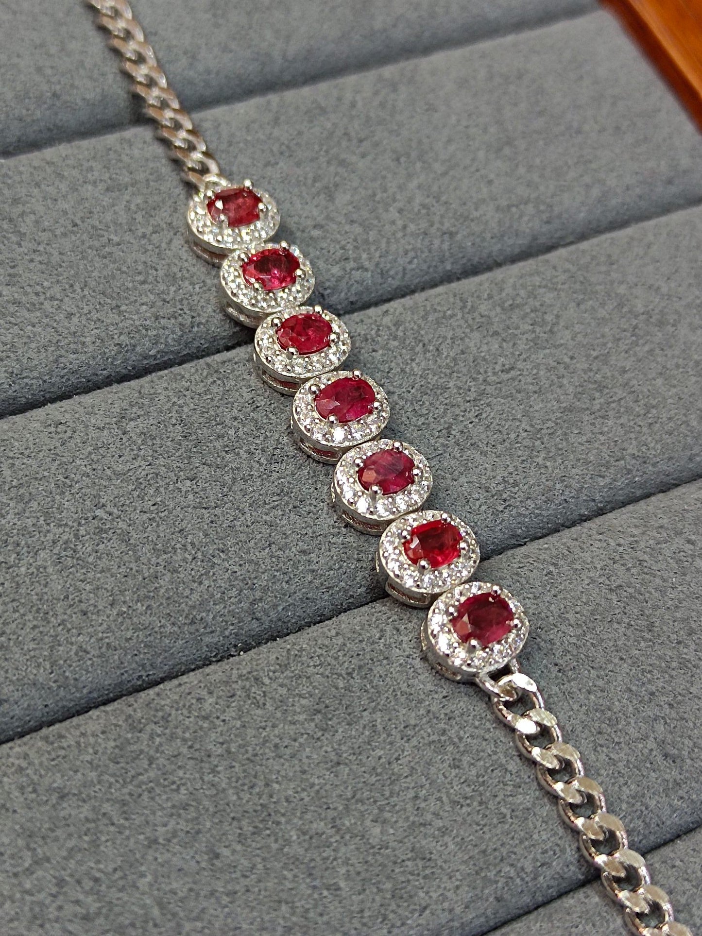 S925 Silver Fine Craftsmanship Ruby Pave Bracelet - Exquisite Jewelry