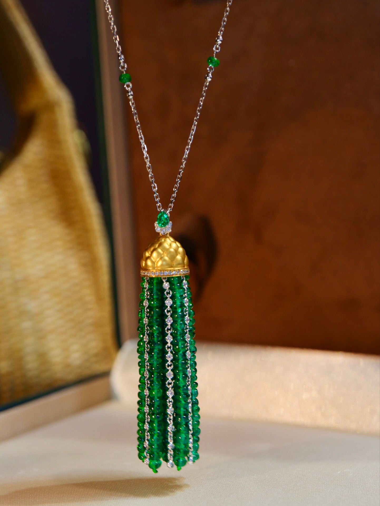 Elegant Emerald Beaded Abacus Pendant Necklace in Jewelry Collection