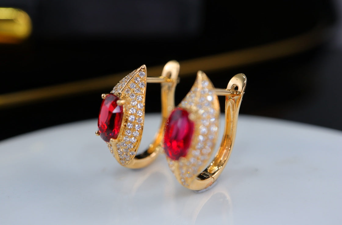 Pigeon's Blood Red Ruby Leaf Earrings - Premium Jewelry