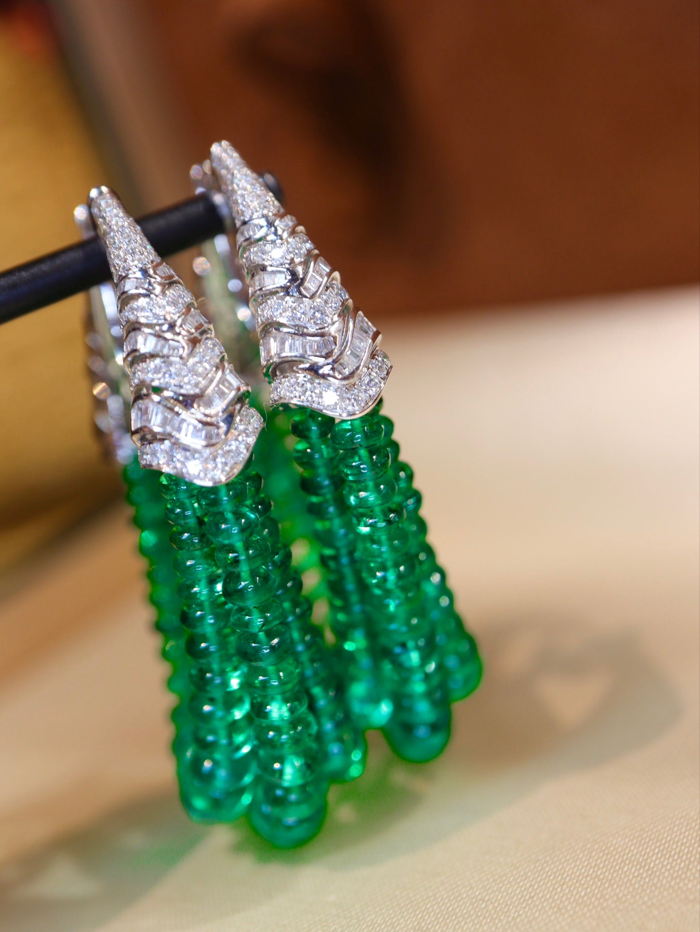 Premium Custom High-Crystal Jewelry: Emerald Bead Earrings