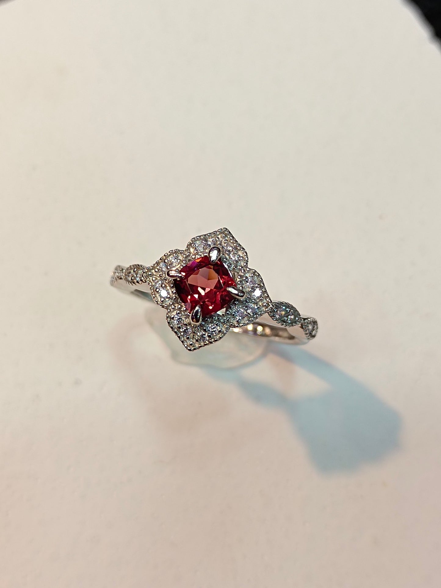 S925 Sterling Silver Crafted Square Garnet Ring with 18K Gold Technique - European Style Lace Garnet Jewelry