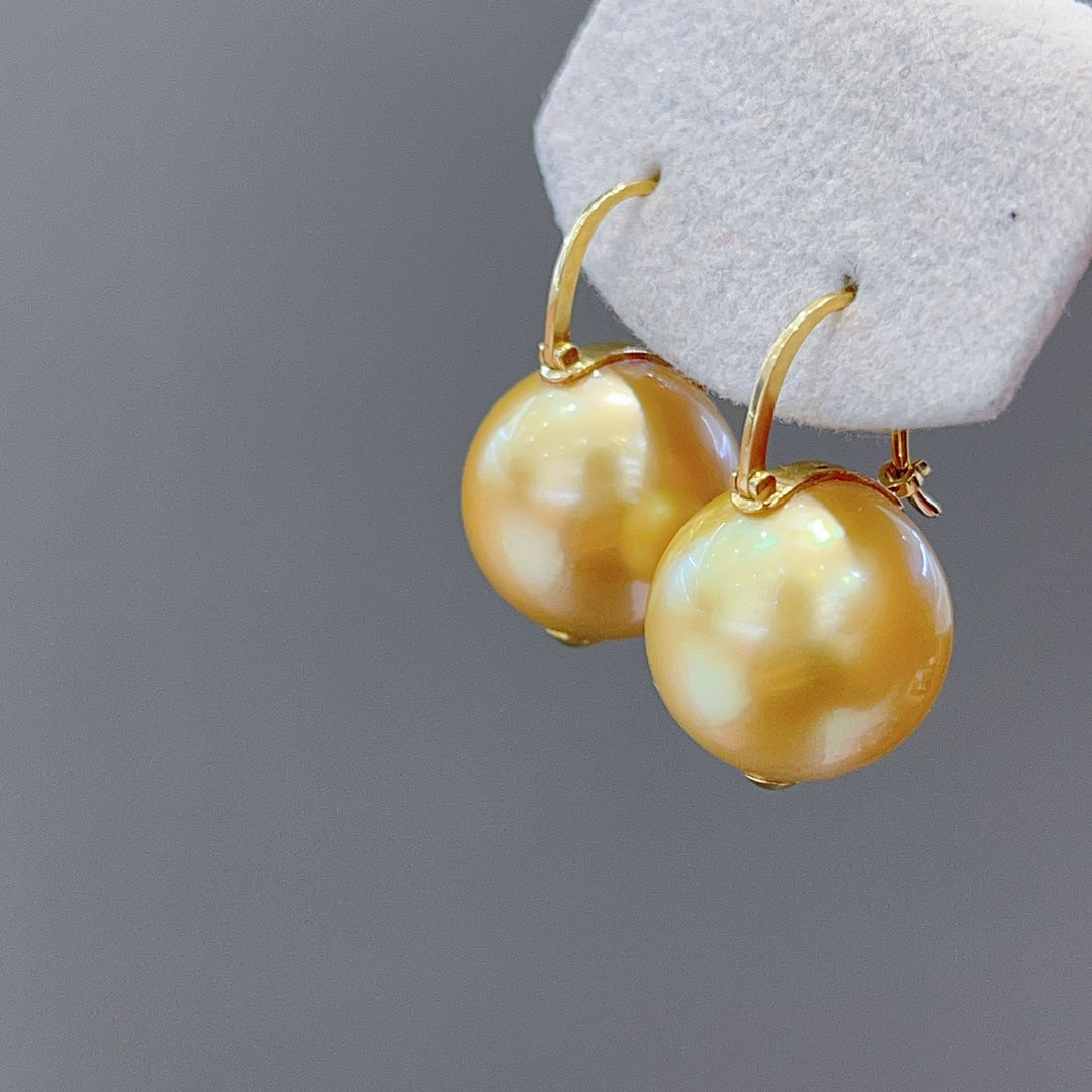 Luxurious 14-15mm South Sea Golden Pearl Earrings in 18K Gold - A Jewelry Must-Have