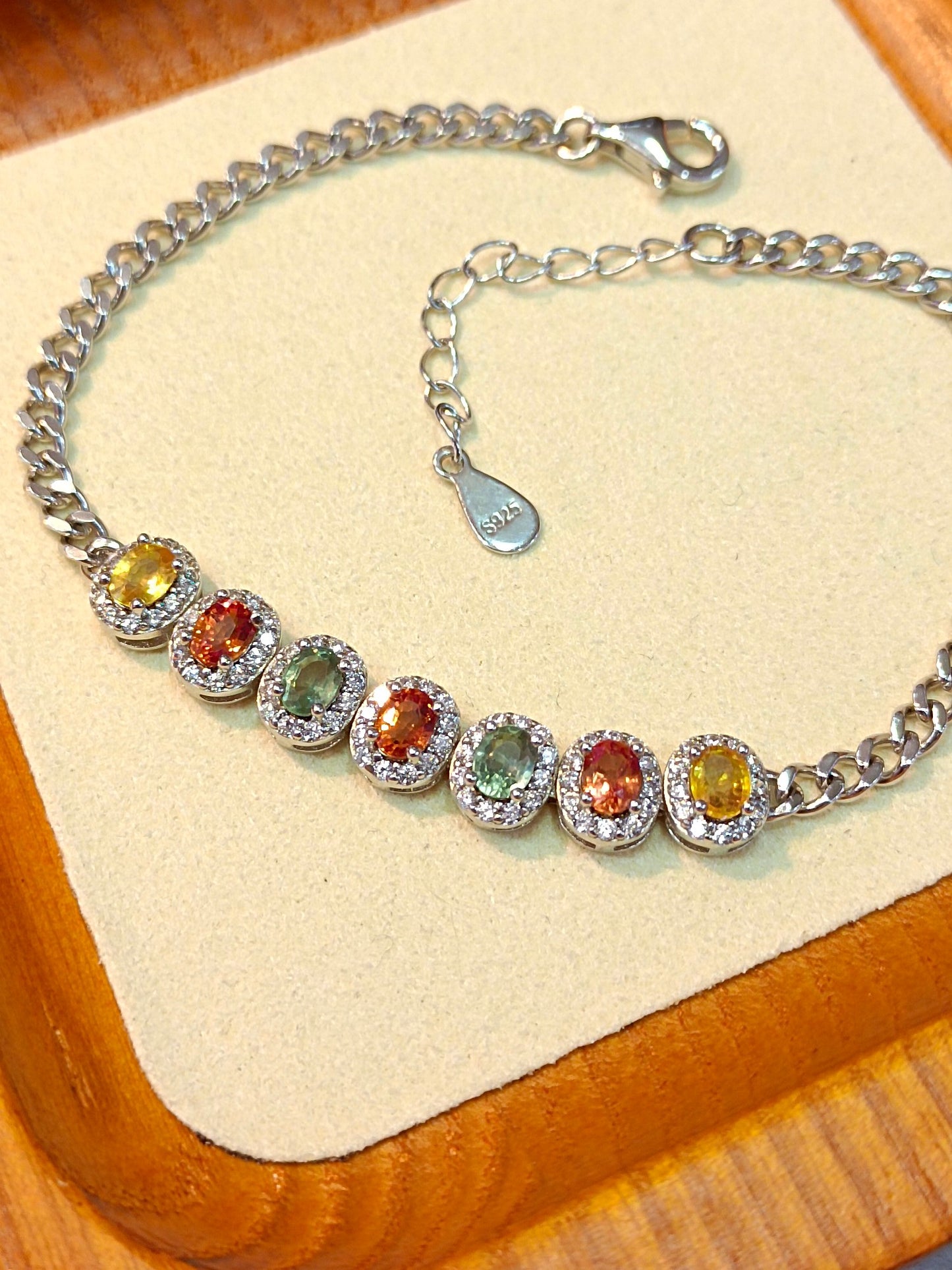 S925 Sterling Silver Embedded Colorful Sapphire Bracelet - Fashionable Candy Rainbow Jewelry