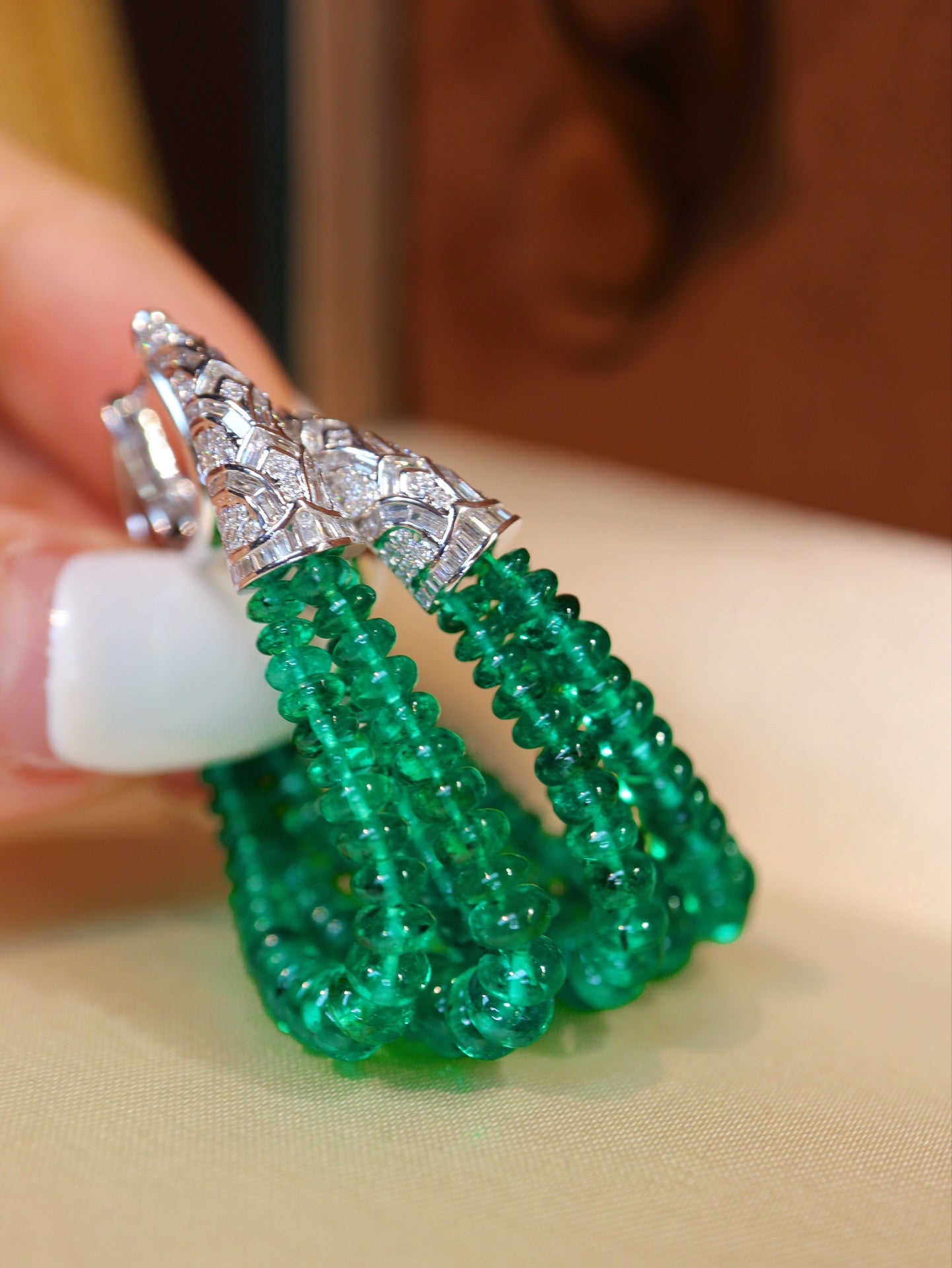 Premium Custom High-Crystal Jewelry: Emerald Bead Earrings