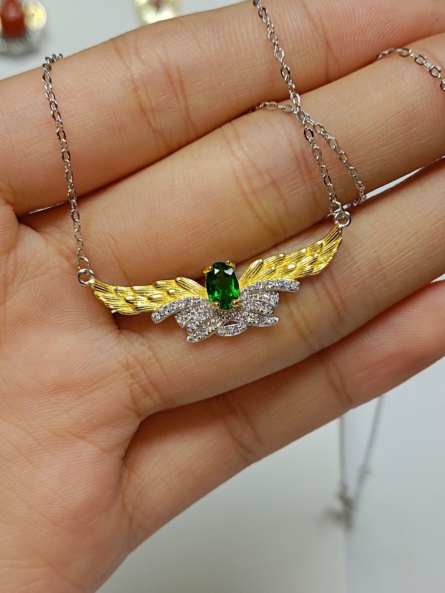 S925 Silver Embedded Diopside "Angel" Necklace - Elegant Jewelry