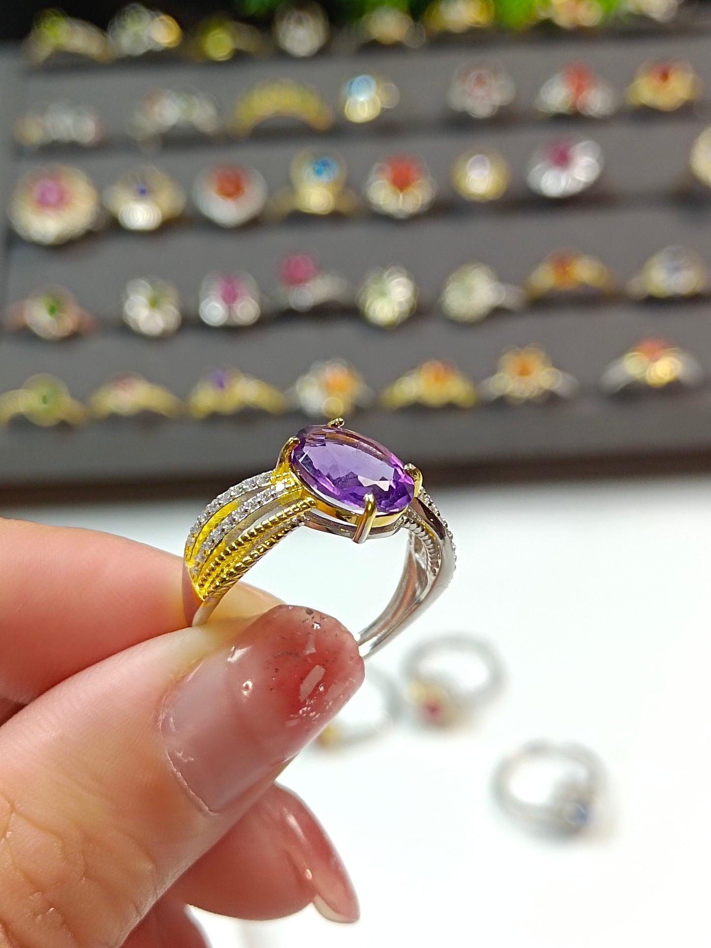 S925 Silver Embedded Amethyst Ring - Elegant Vintage Style European Fashion Jewelry