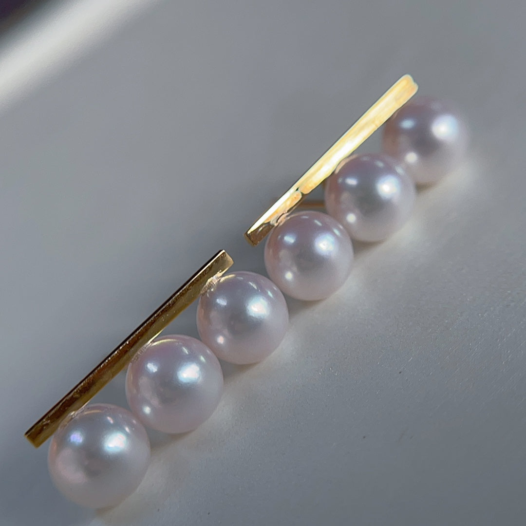 7-7.5mm Akoya Pearl Jewelry with 18K Gold Embedding