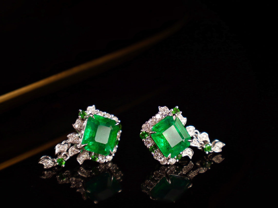 Emerald Earrings - 4.37ct Designer Piece with GILD Certification