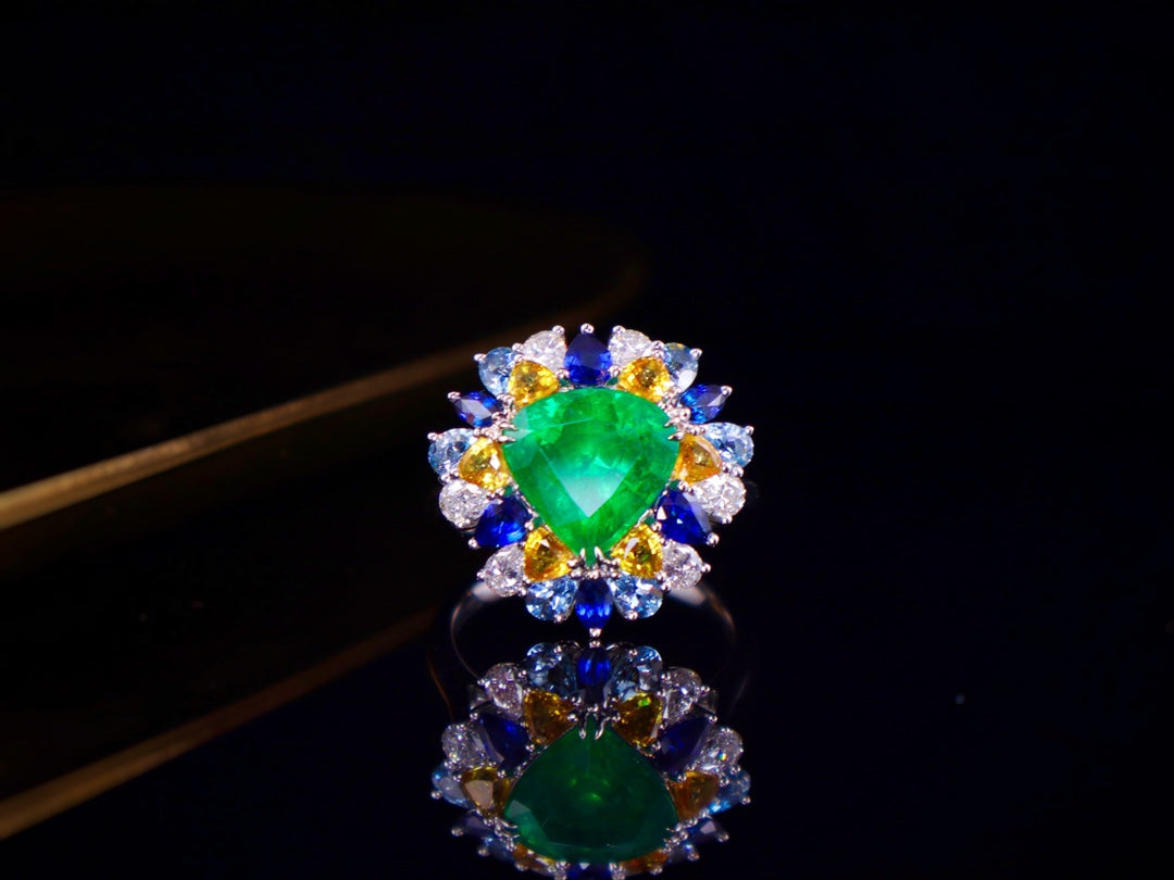 Bijoux bague émeraude - 2,90 ct vert intense avec émeraude de haute qualité à feu complet