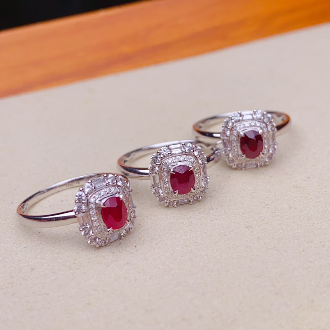 Natuurlijke Ruby Ring - Elegante vierkante Candy Design sieraden