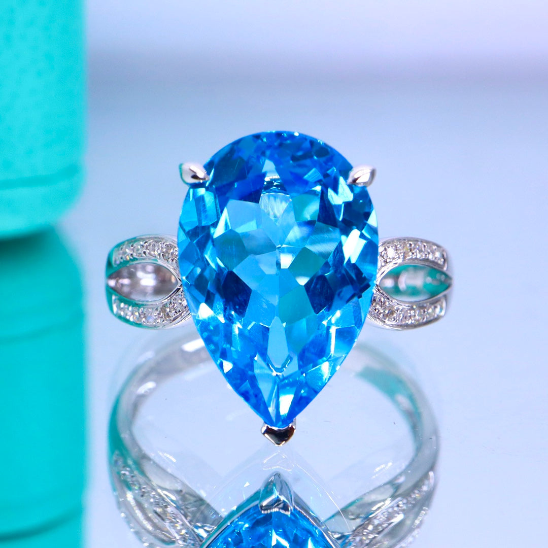 Autumn-Winter Essential: Exquisite Swiss Blue Topaz Ring - Jewelry for Every Occasion