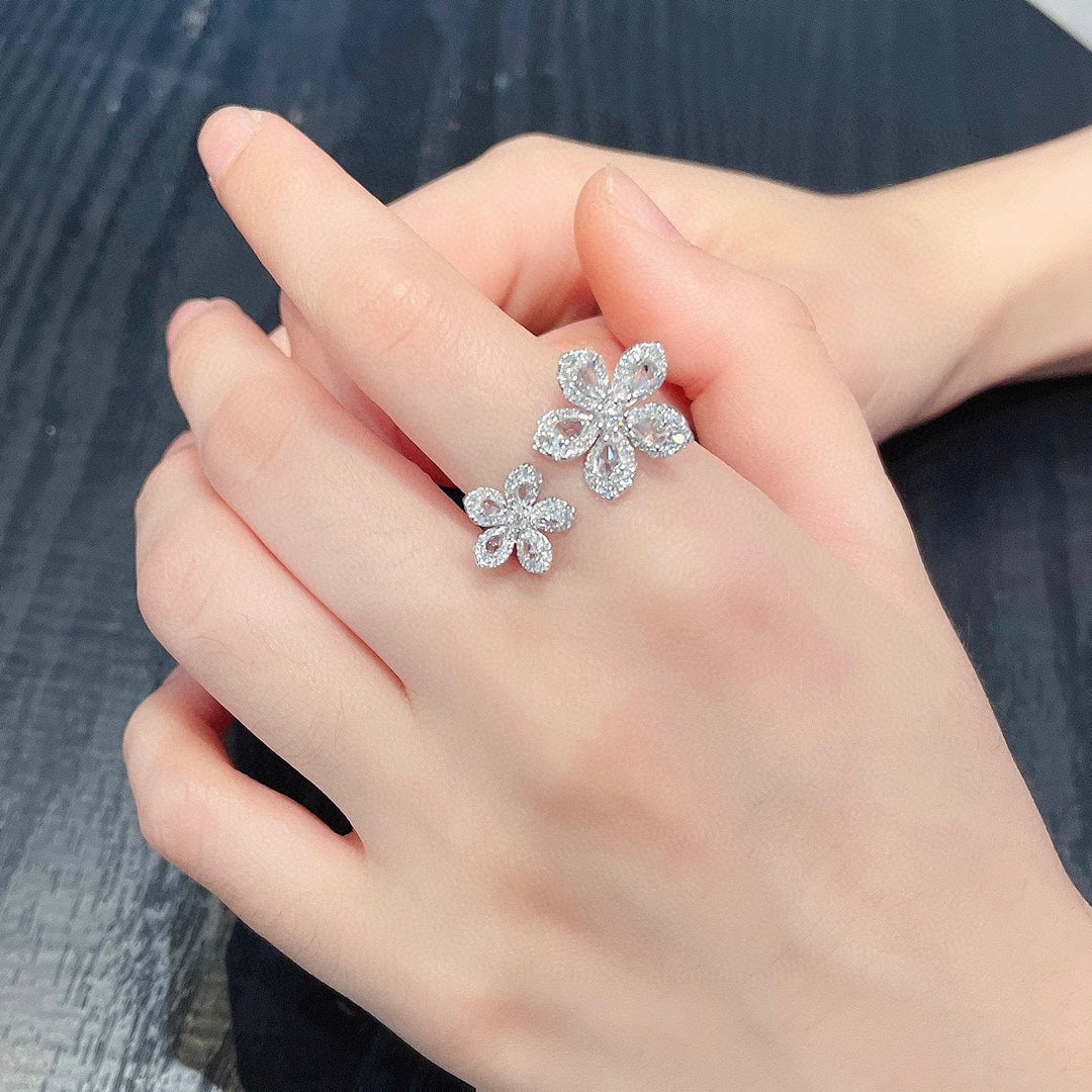 9K Cultured Pearl and Diamond Flower Drop Ring - Jewelry Collection