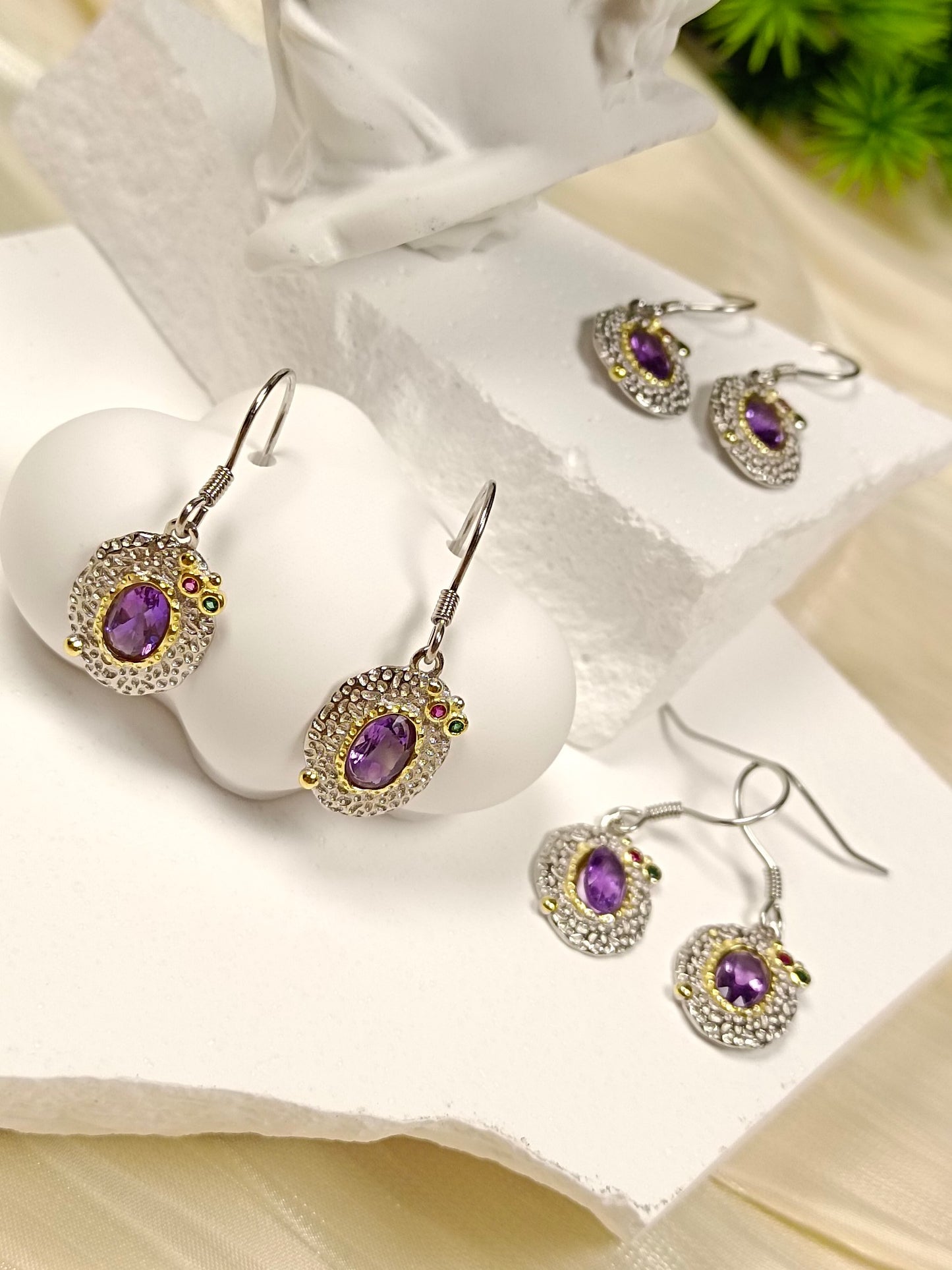 S925 Silver Embedded Amethyst Earrings - Italian Craftsmanship