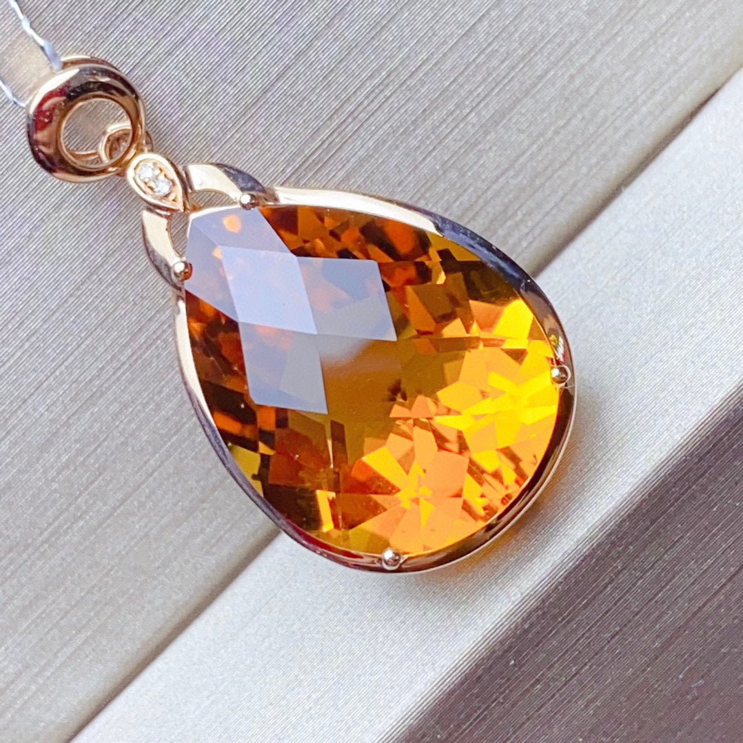 18K Gold Embedded Natural Citrine Pendant - Exquisite Jewelry