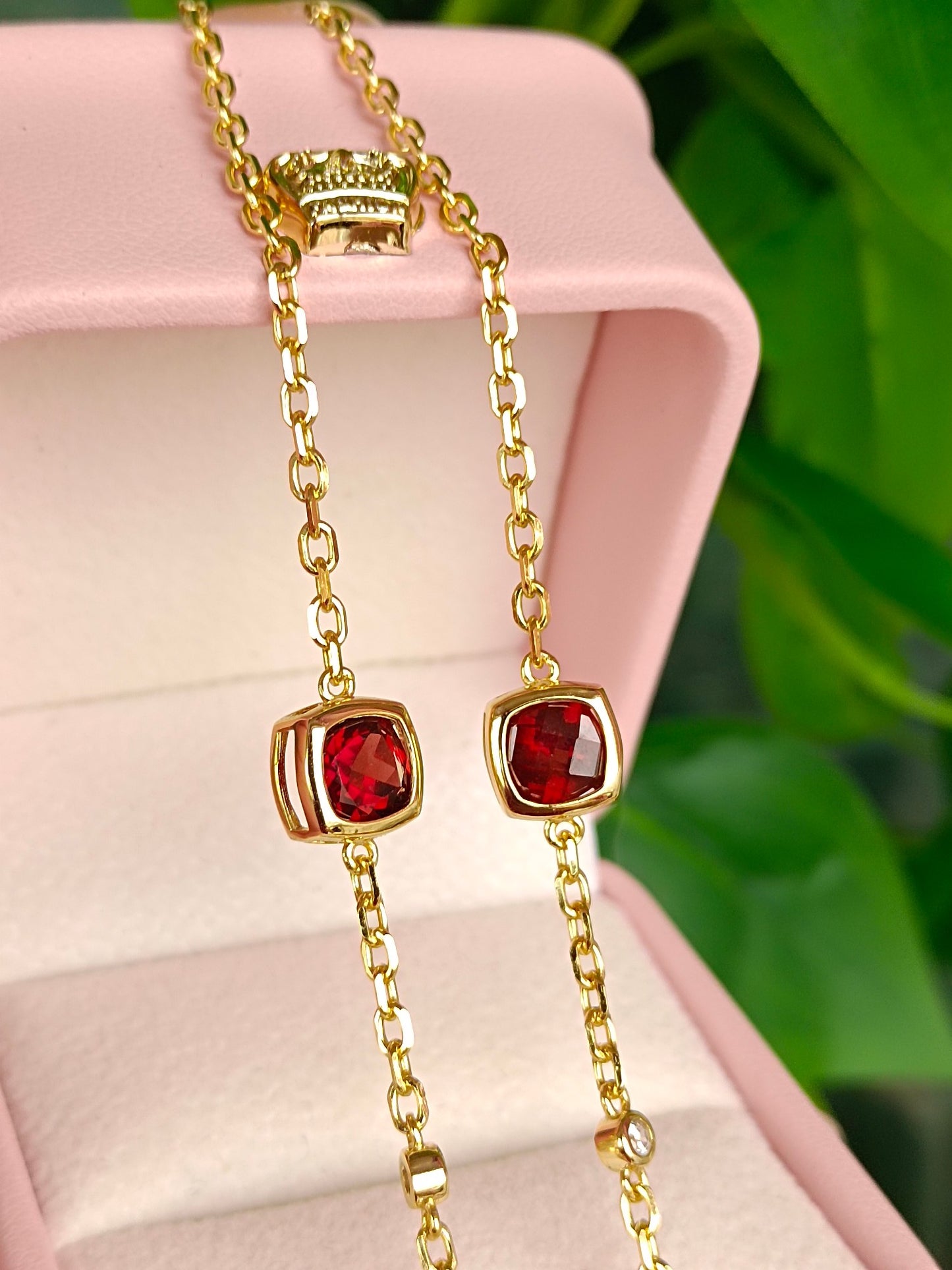 Natural Princess-Cut Garnet Bracelet - Unique Jewelry Design