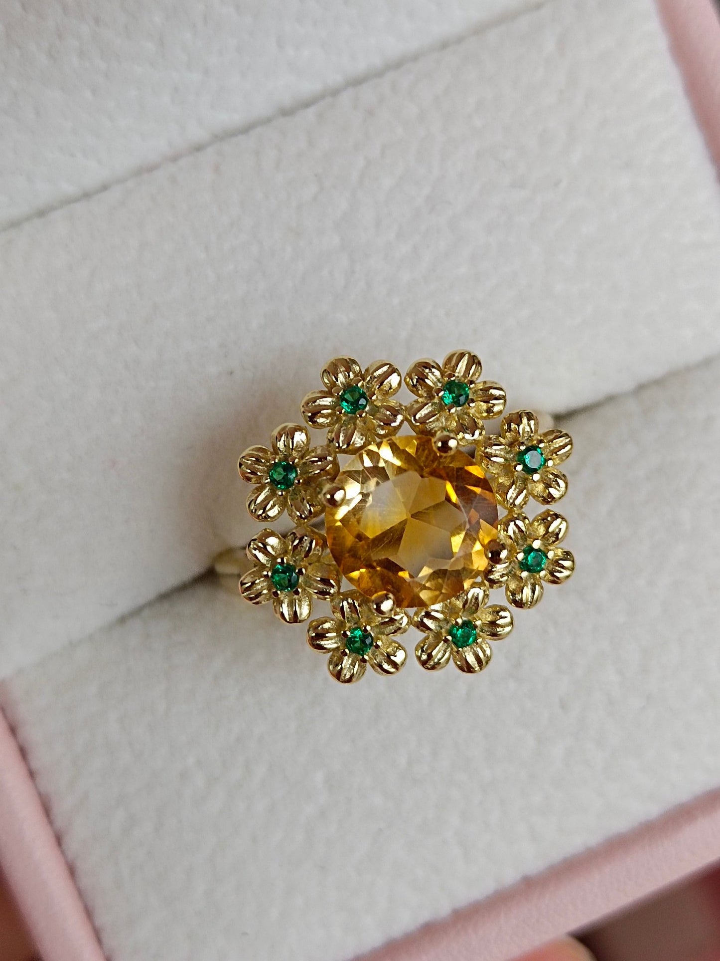 Cincin Bunga Kemakmuran Citrine Asli yang Indah - Barang Kemas Unik