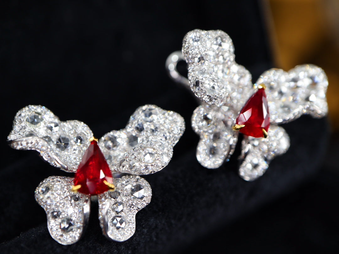 Butterfly Flower Ruby Diamond Ear Clips Jewelry - A Unique and Exquisite Choice