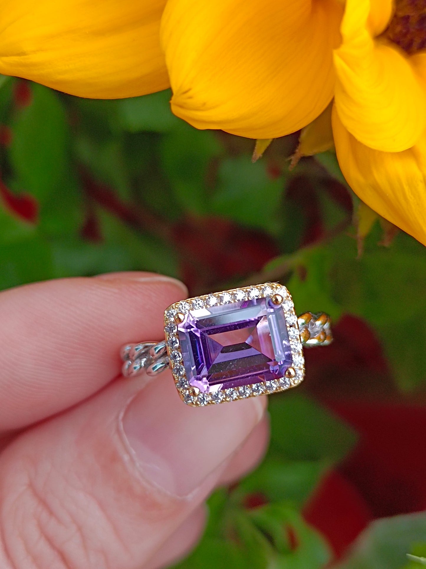 Cincin Kiub Amethyst Ungu Asli Berseri - Barang Kemas Anggun