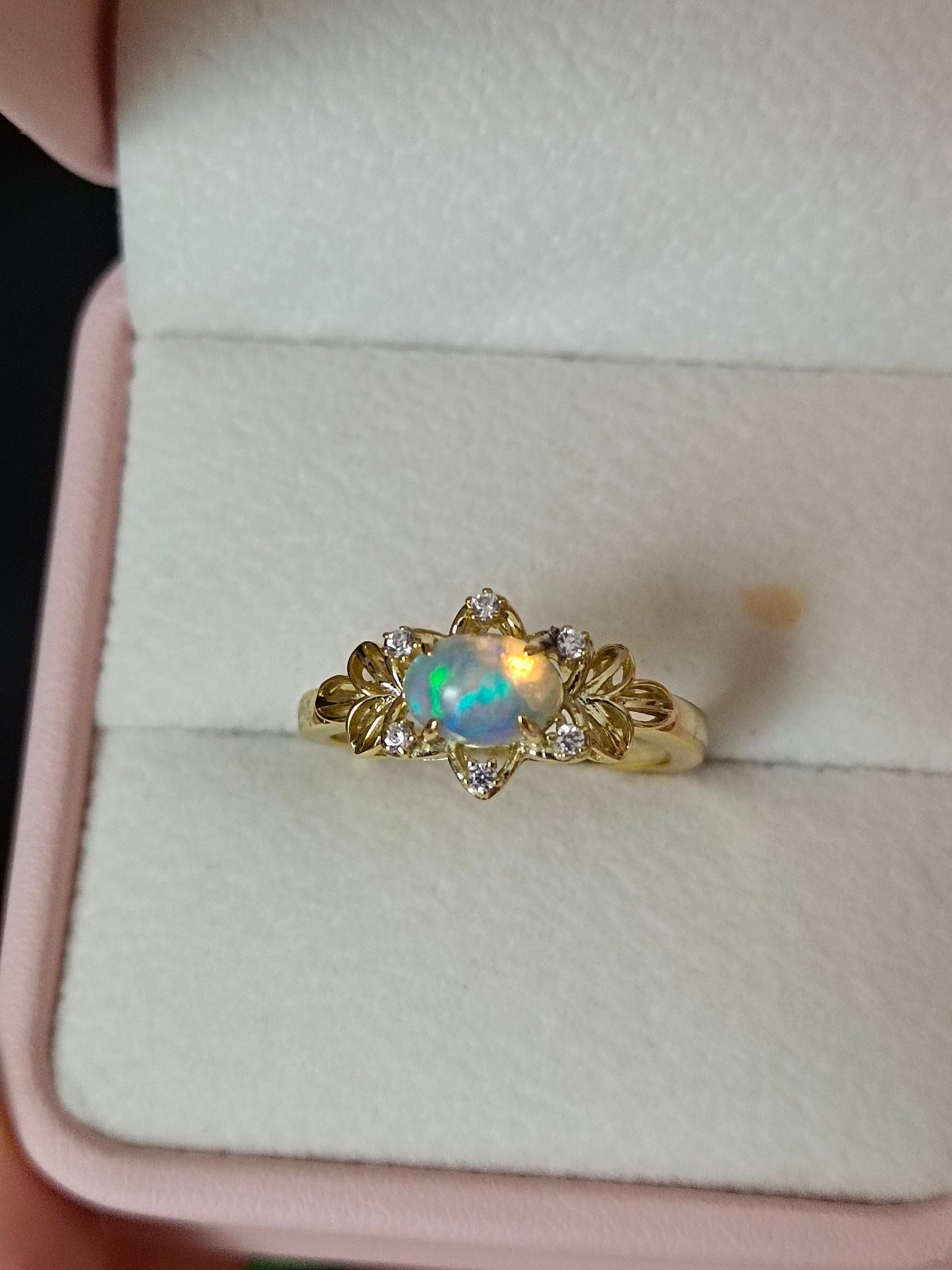 Cincin Opal Perak S925 Sterling - Barang Kemas Galactic yang Menawan