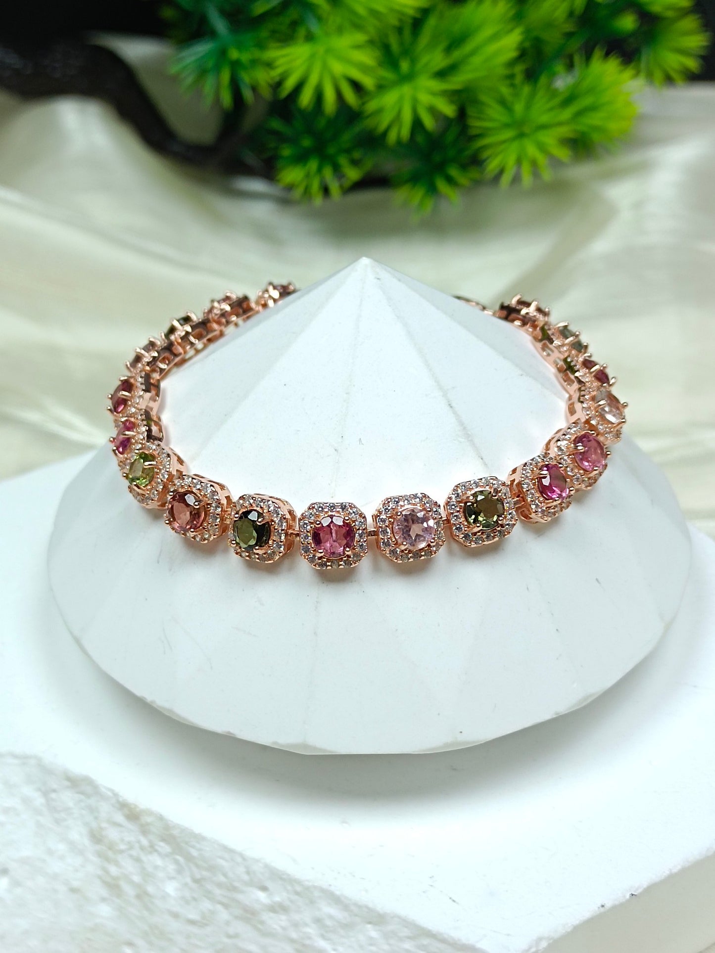 S925 Silver Embedded Tourmaline Bracelet - "Wrist Rainbow" Candy-Colored Jewelry