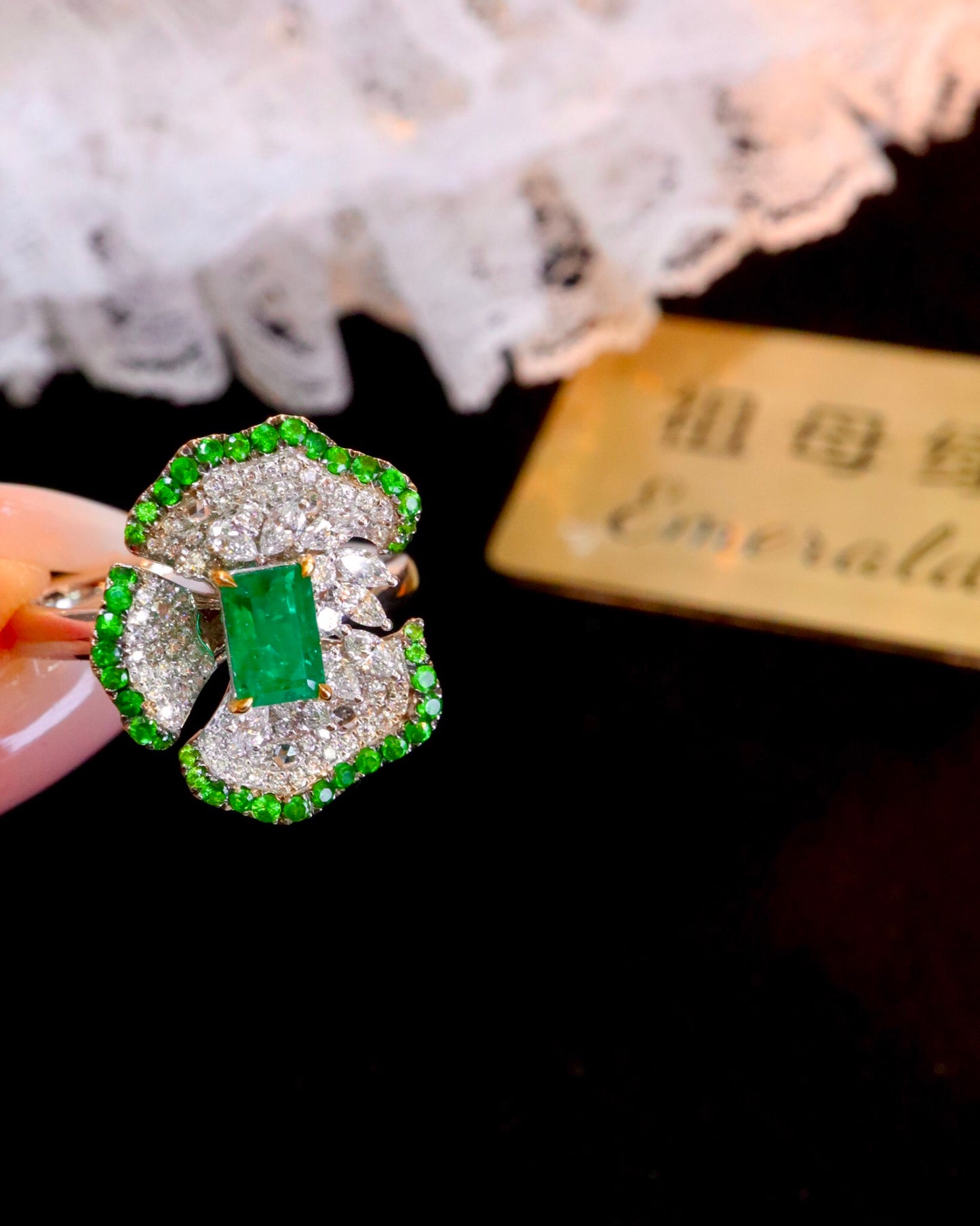 Eternal Blossom Jewelry: 18K Gold Diamond and Emerald Ring