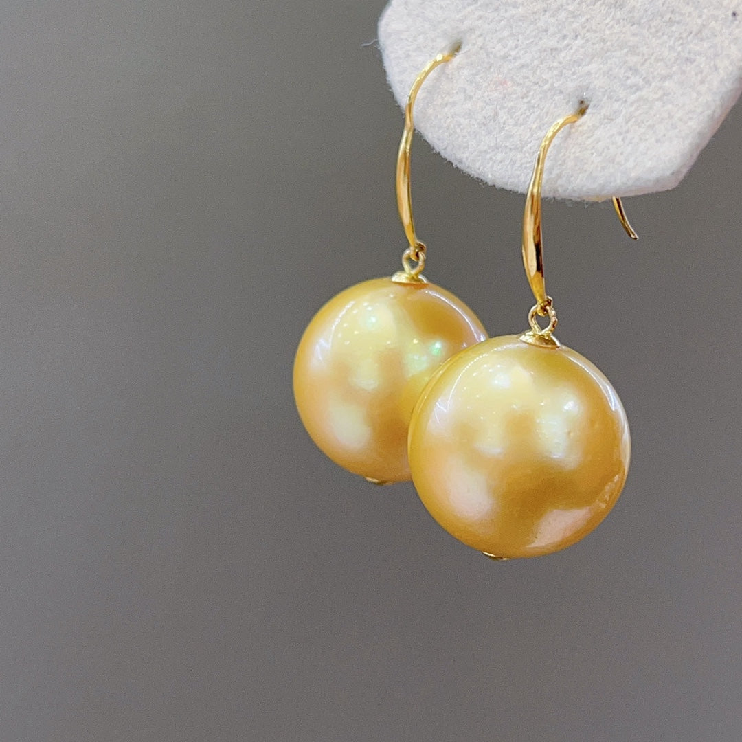 Luxurious 15.6mm South Sea Golden Pearl Earrings in 18K Gold - A Jewelry Must-Have