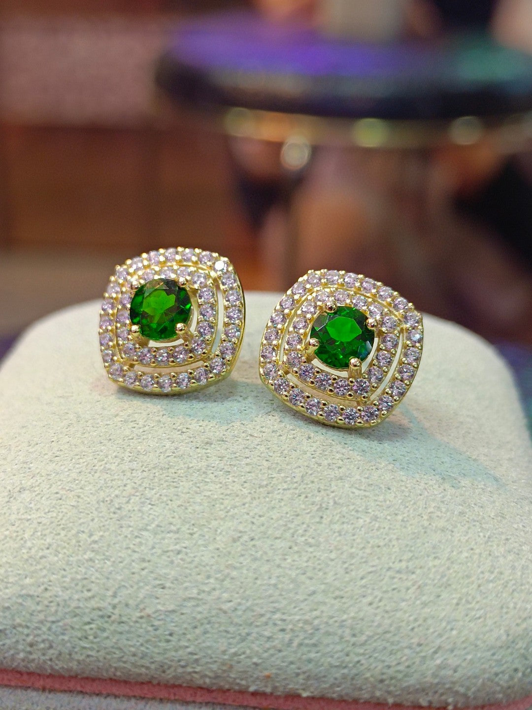 Luxurious Natural Diopside Earrings in Vintage Gilded Style - Jewelry for Grace and Fortune