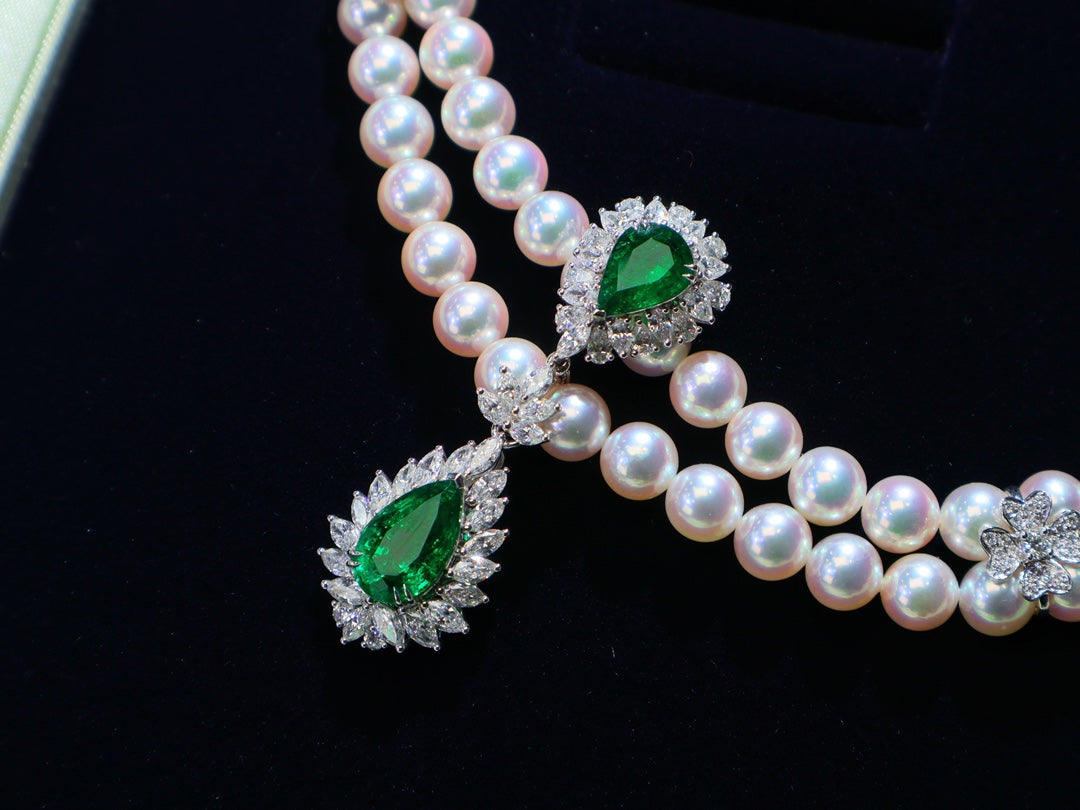 Luxury High-End Jewelry: "Tiannu" Pearl and Emerald Evening Dress Chain