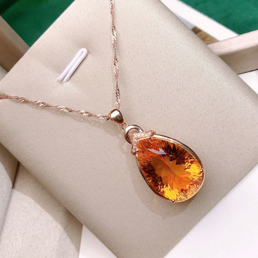 18K Gold Plated Natural Citrine Pendant - Exquisite Jewelry for Gifting