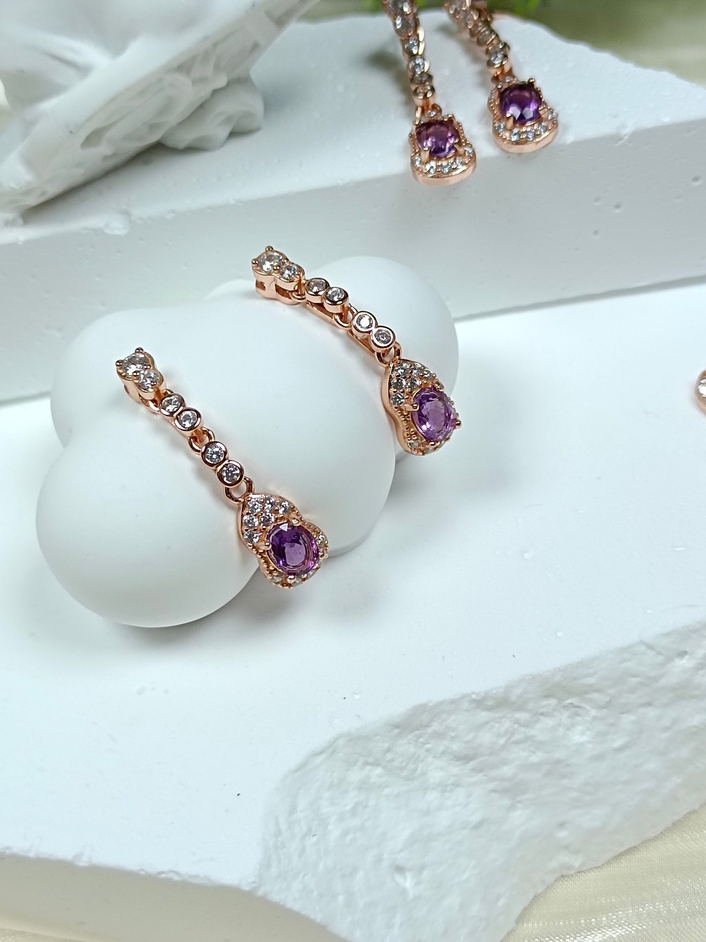 S925 Silver Embedded Purple Crystal Gourd Earrings - Luxury Minimalist Long Jewelry Design