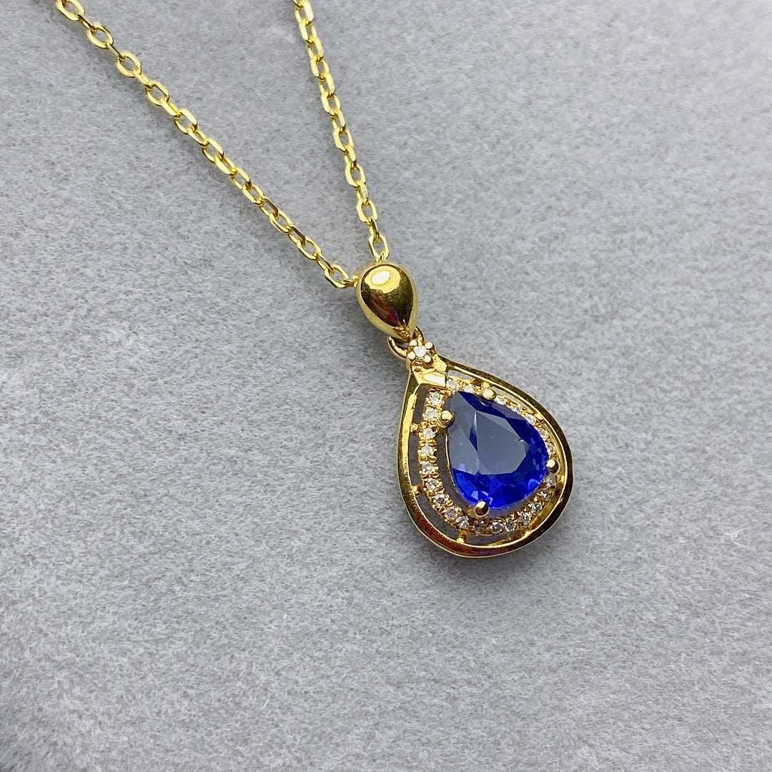 Elegant Natural Sapphire Pendant in 18K Gold with Diamond Accents - Jewelry