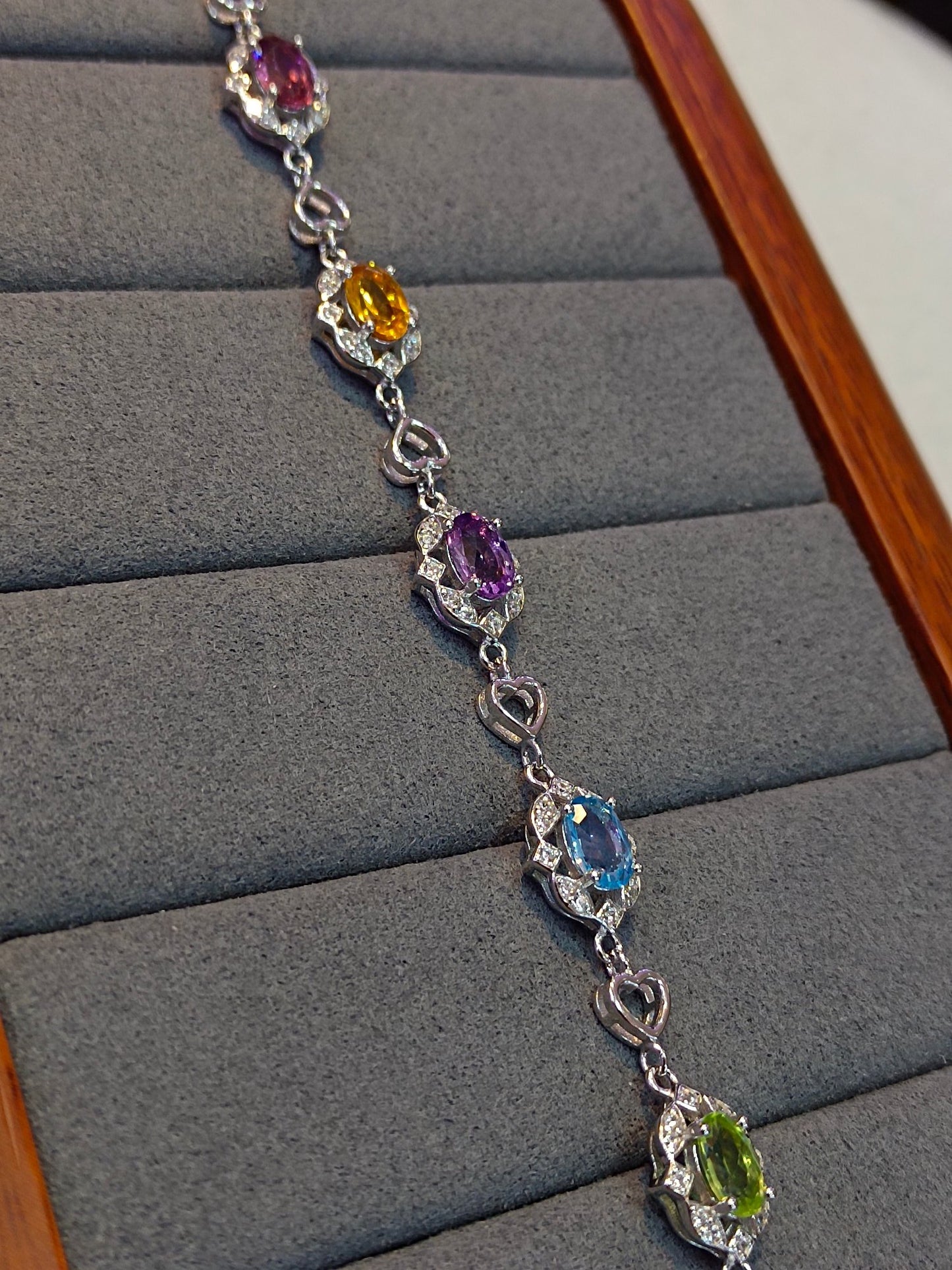 S925 Silver Exquisite Multi-Gemstone Bracelet with Colorful Crystals