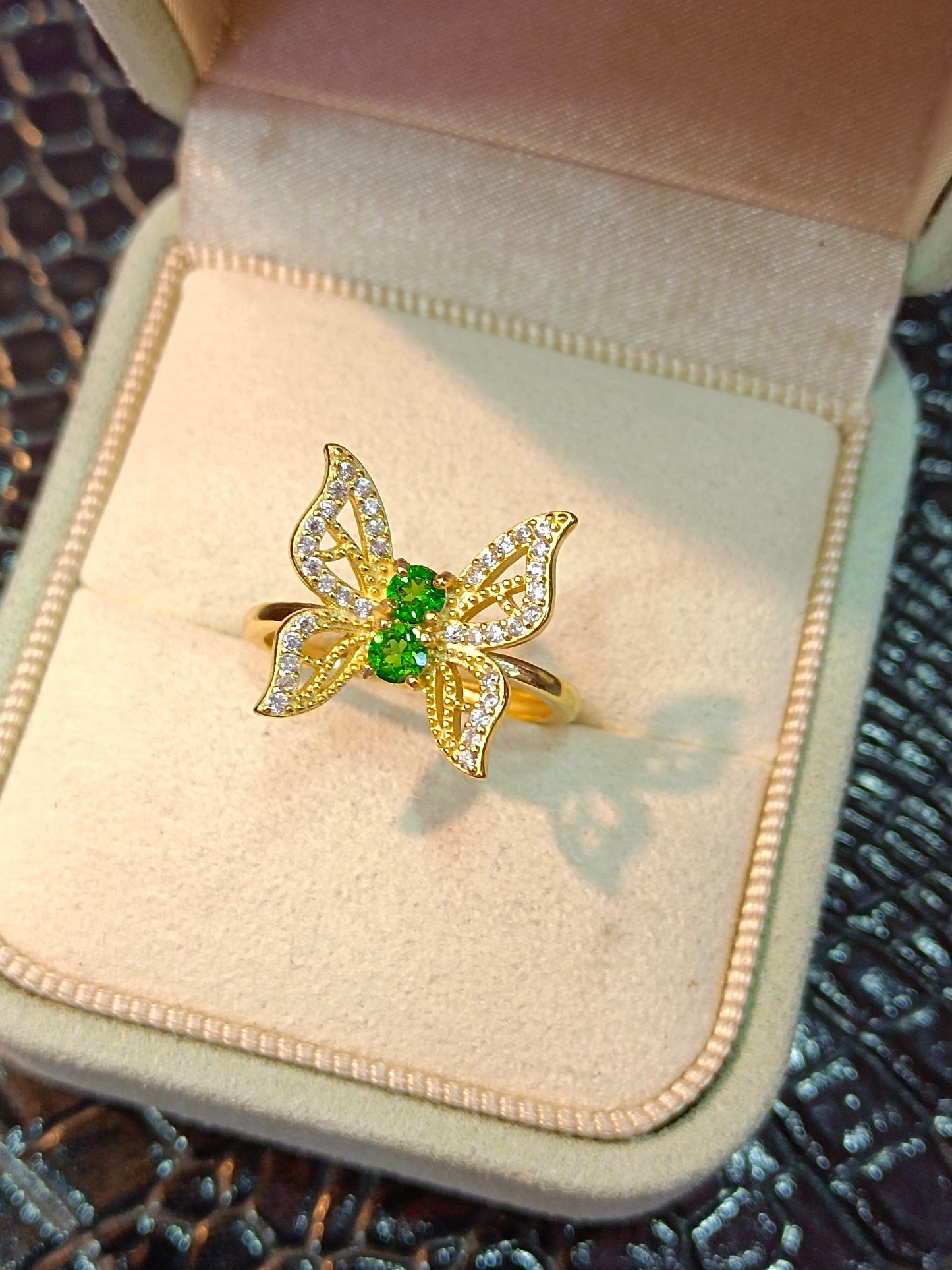 S925 Silver Embedded Diopside Butterfly Ring - Unique Fashion Jewelry