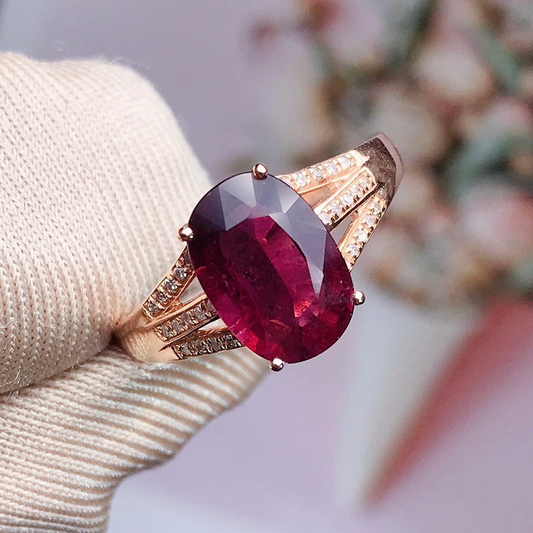 Natural Tourmaline Ring in 18K Gold with Diamond Accent - Jewelry Delight