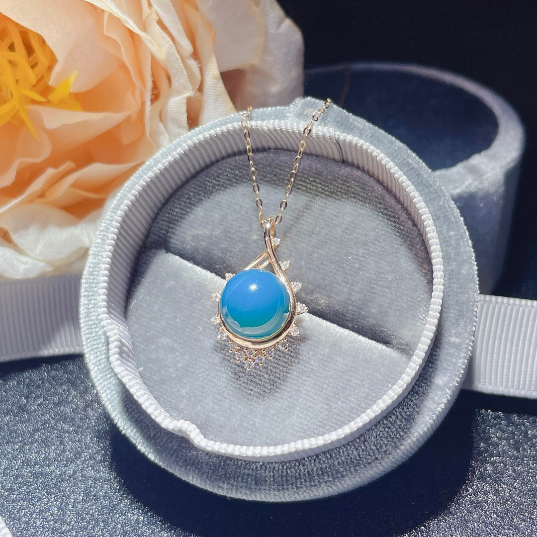 Abraza cada día con alegría 💛 Colgante de ámbar azul dominicano incrustado en oro de 18 quilates - Joyería