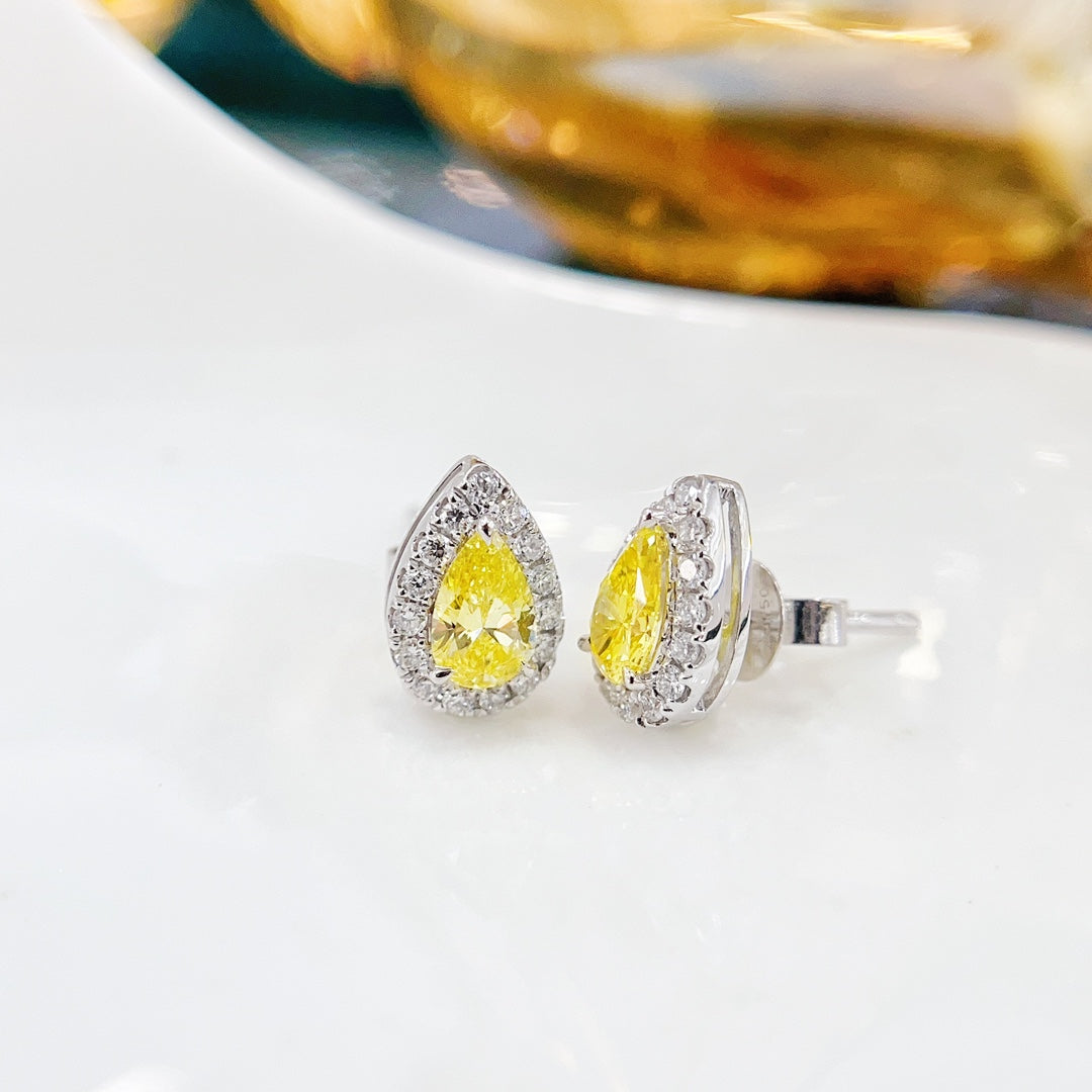 Anting Halo Titisan Air Mata Berlian Budaya Emas Kuning 18K - LGED002-Y