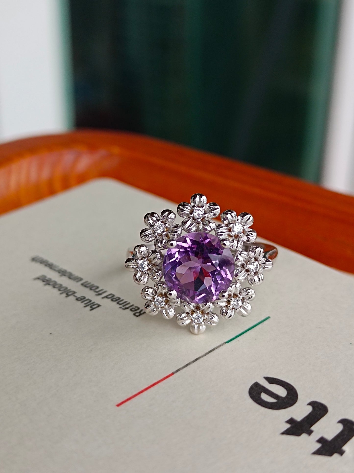 Cincin Bunga Kaya Amethyst Asli yang Indah - Barang Kemas Unik