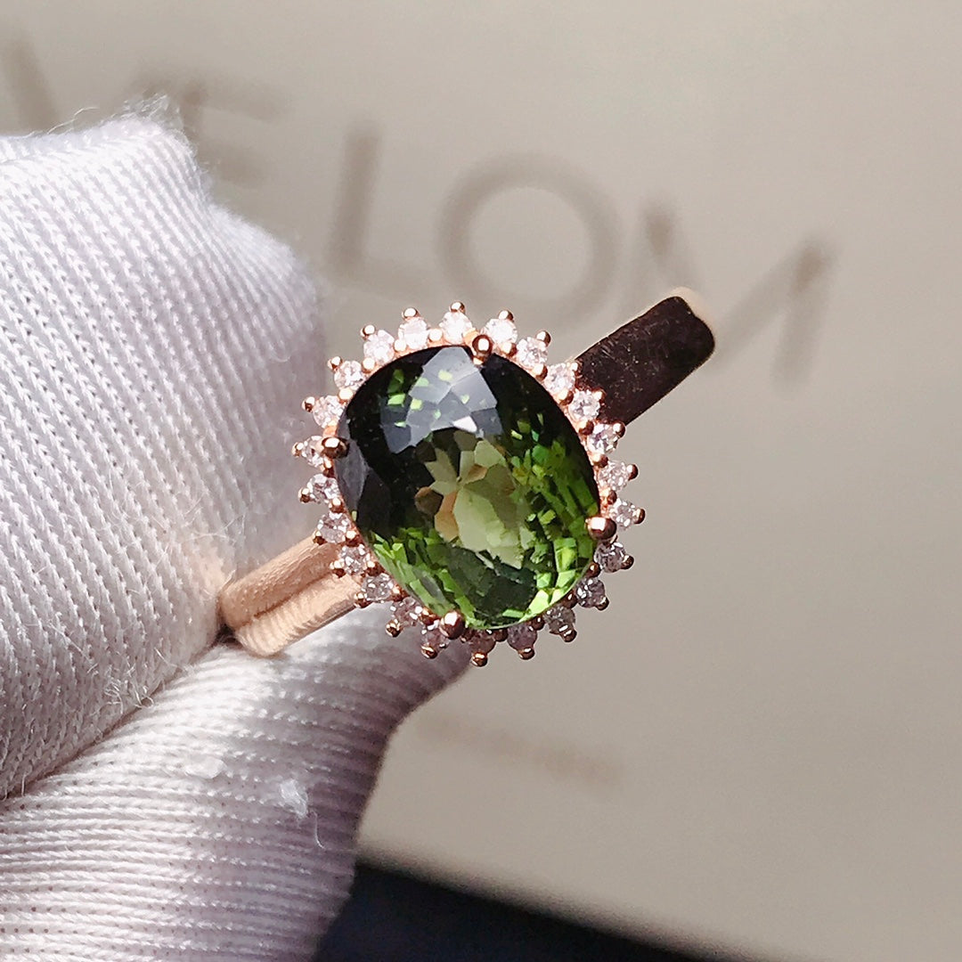 Elegant 18K Gold and Diamond Embedded Tourmaline Ring - Jewelry for Every Occasion