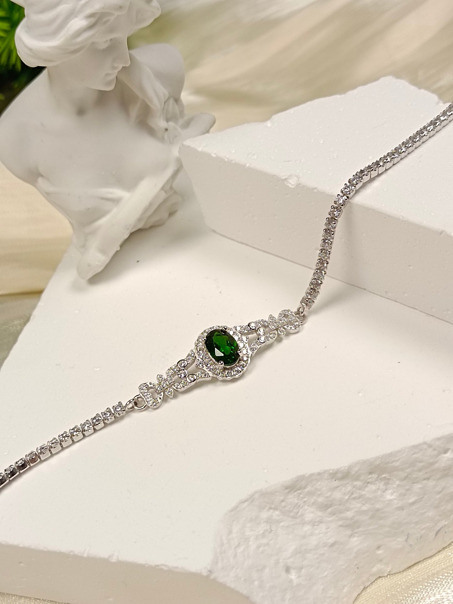 Bracciale Diopside incorporato S925 - Gioielli verdi unici