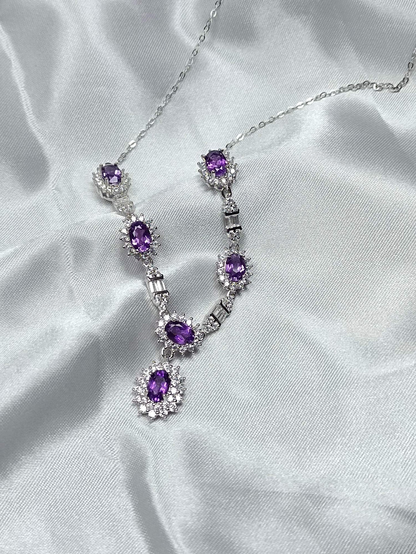 Luxurious S925 Silver Embedded Amethyst Necklace - Exquisite Jewelry