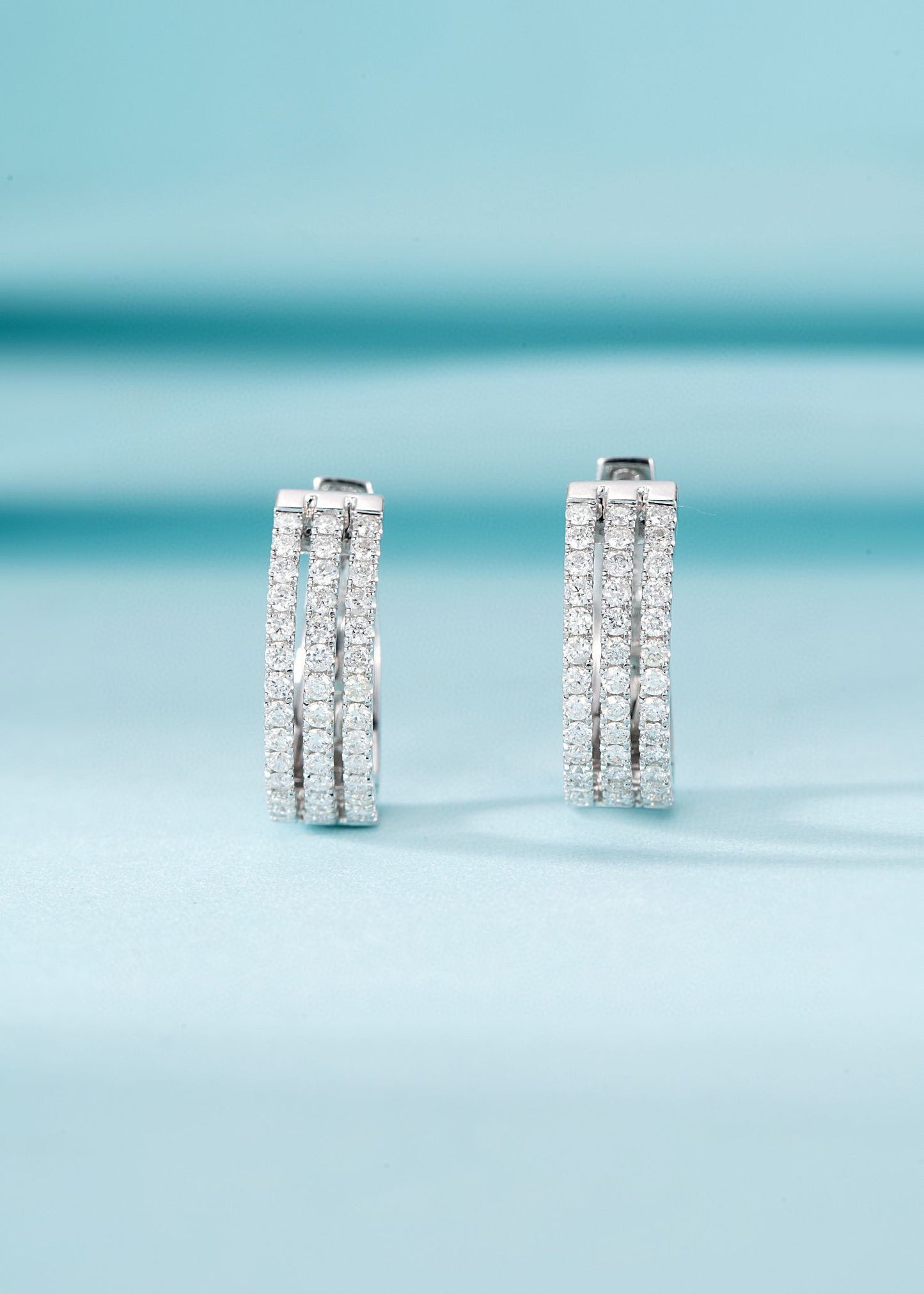 18K Cultured Diamond Triple-Row Hollow Earrings - LGED038