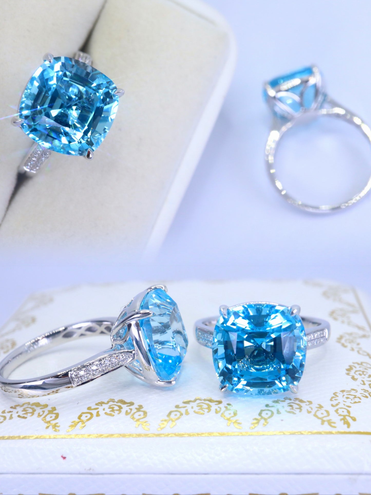 Exquisite Swiss Blue Topaz Ring in 18K Gold with Diamonds - A Must-Have Jewelry